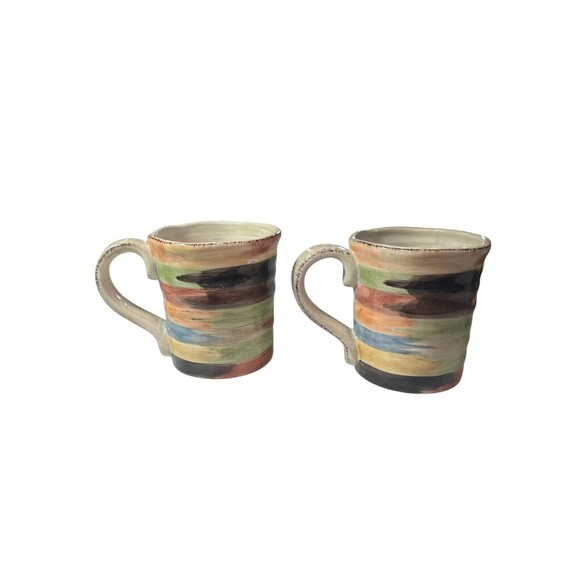 Tabletops Lifestyles Coffee Mug Calvia Hand Painted Multicolor 16 oz Set Of 2 - Picture 4 of 11